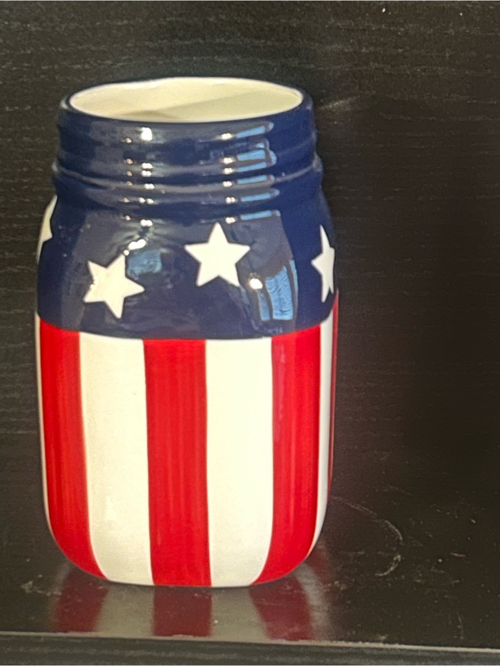 Source Unknown Red White Blue Star-Stripe Ceramic Jar